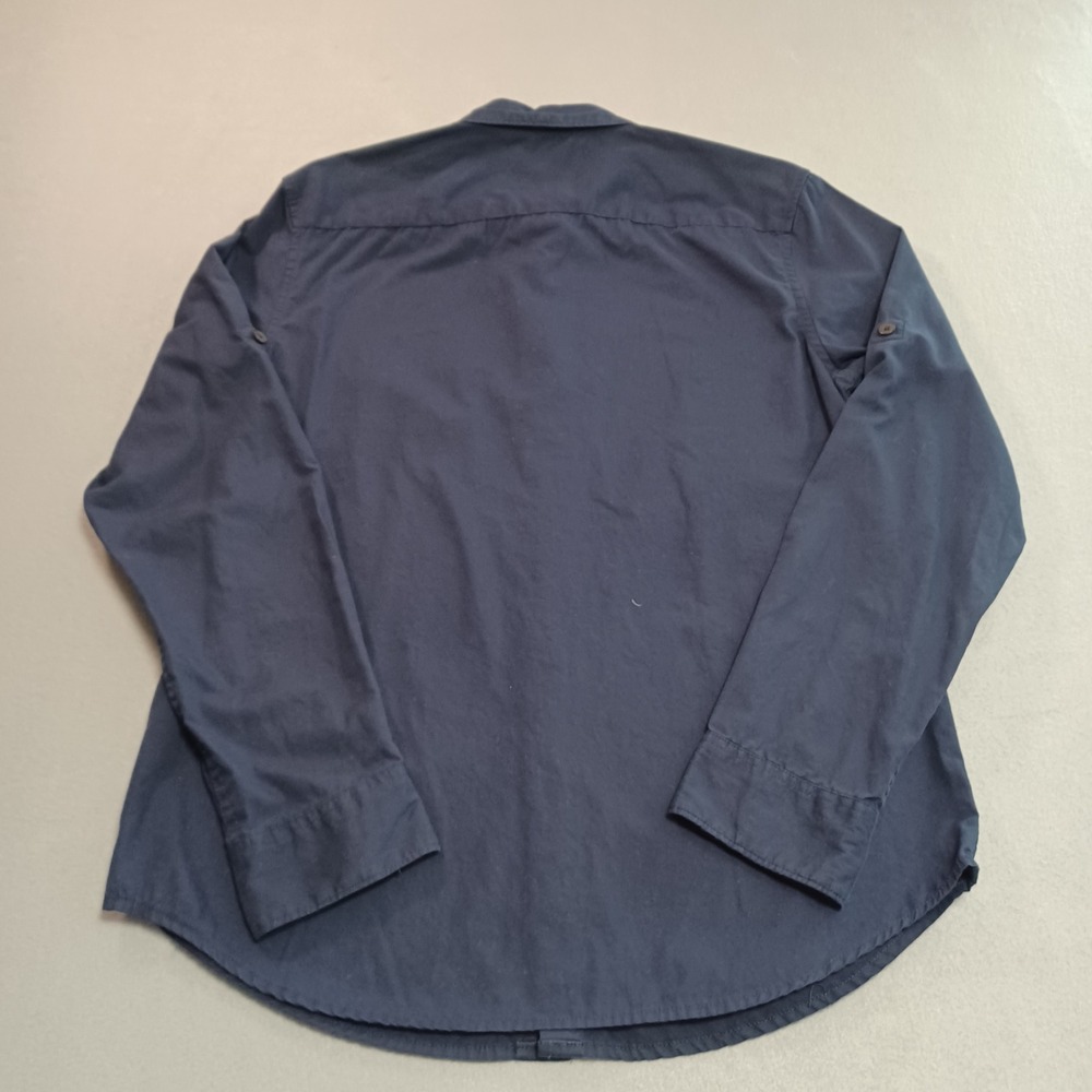 Forever 21 Men Navy Blue‎ Button Down Shirt Long Sleeve Cotton Small Roll Tab